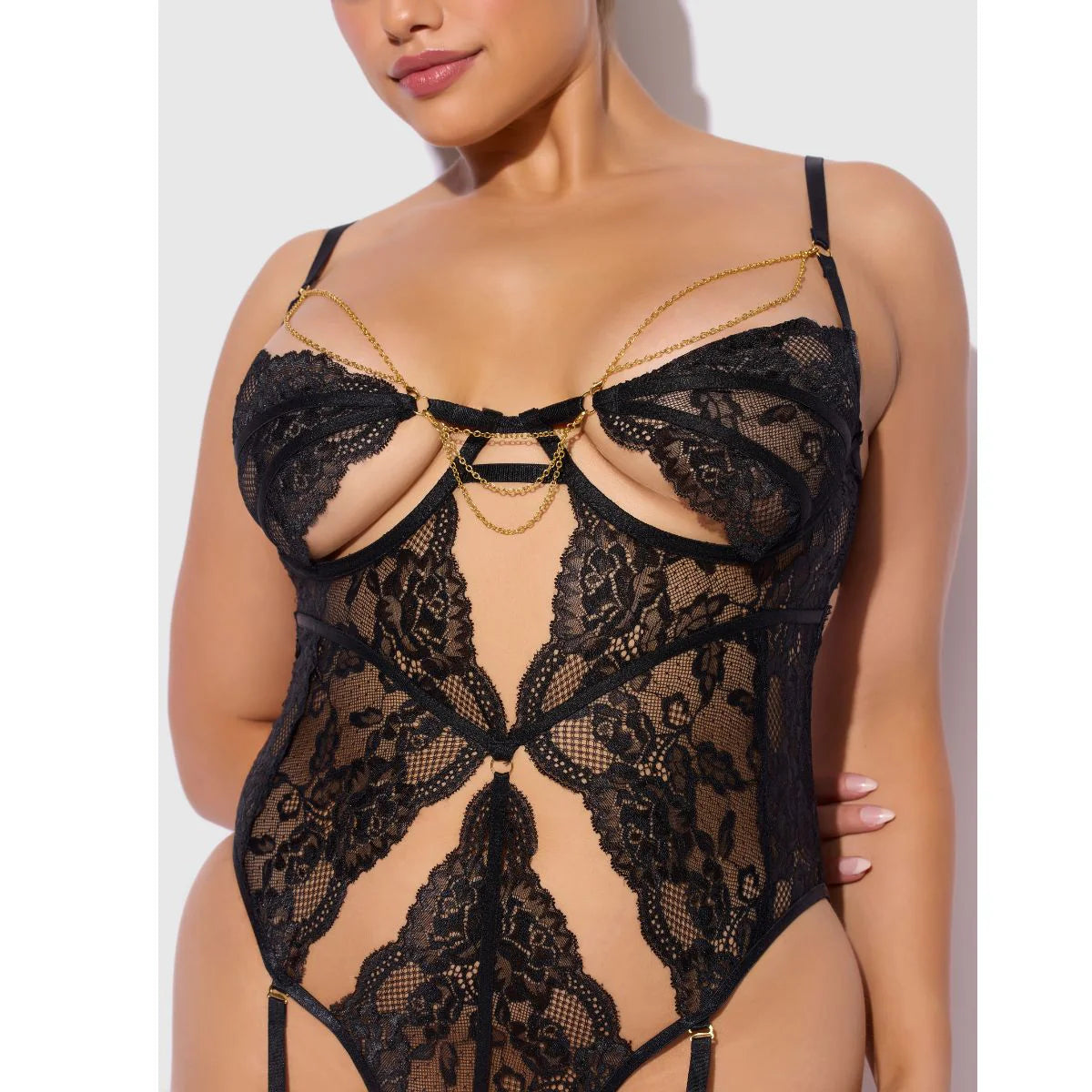Cecily Lace & Chain Gartered Teddy