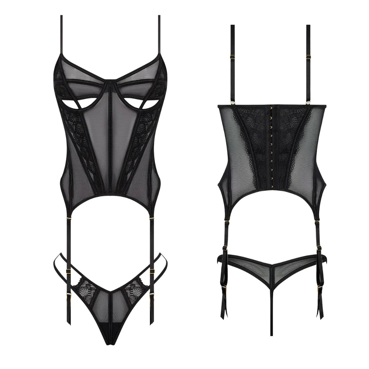 Vivienne Lace Mesh Bustier & G-String