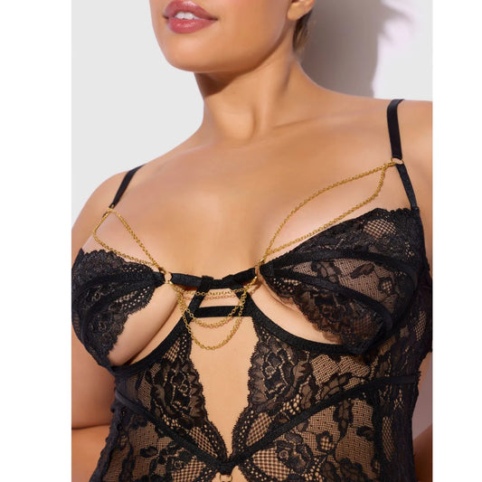 Cecily Lace & Chain Gartered Teddy