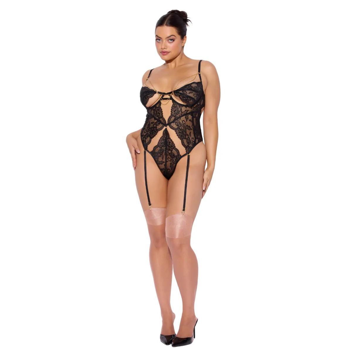 Cecily Lace & Chain Gartered Teddy