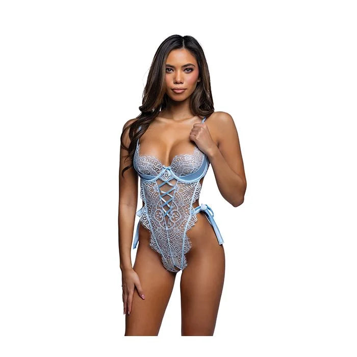 Dreamer's Lust Lace and Satin Teddy - Light Blue