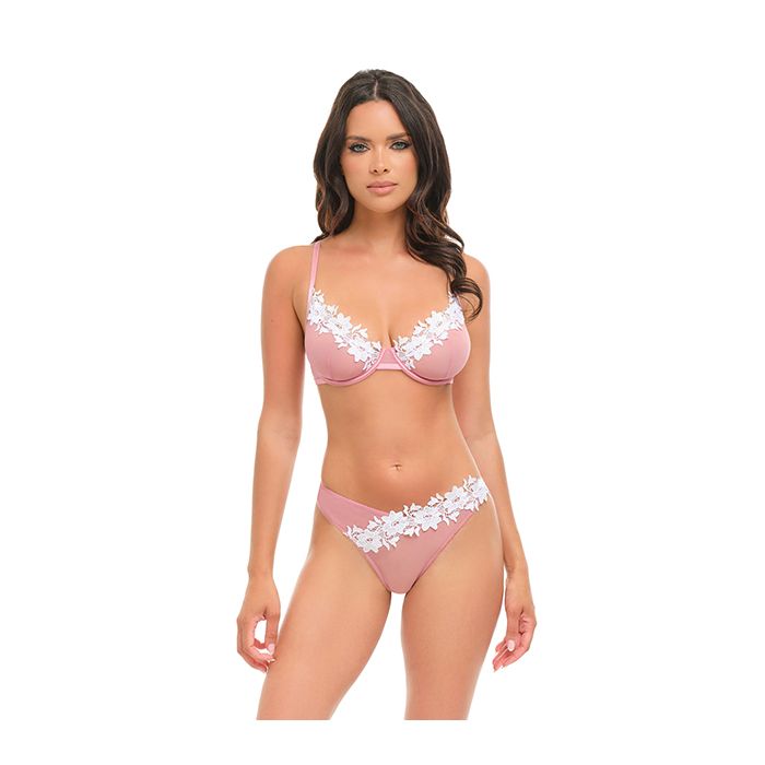 Glinda Mesh 2 pc Set w/Floral Embroidered Details