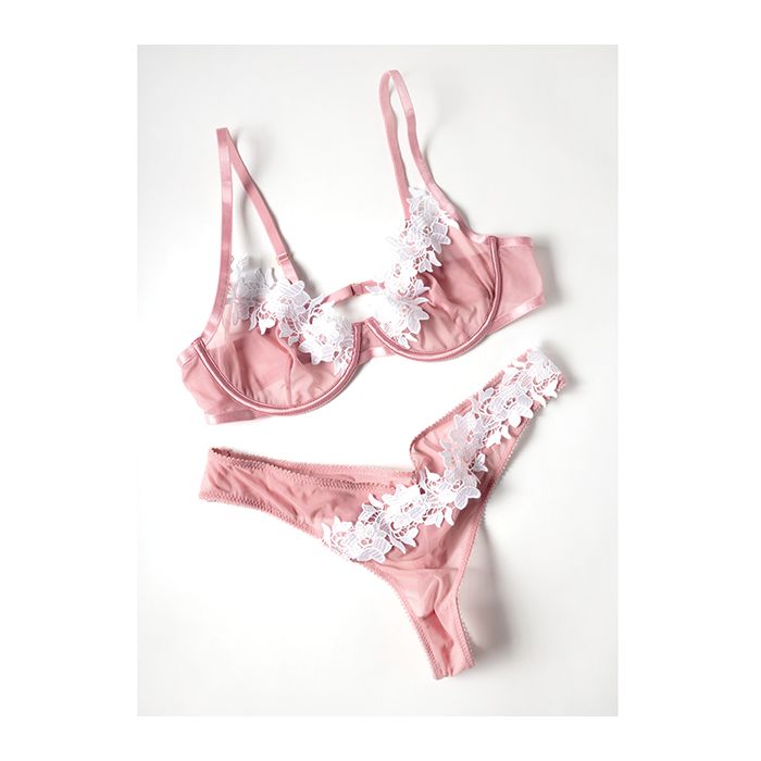 Glinda Mesh 2 pc Set w/Floral Embroidered Details