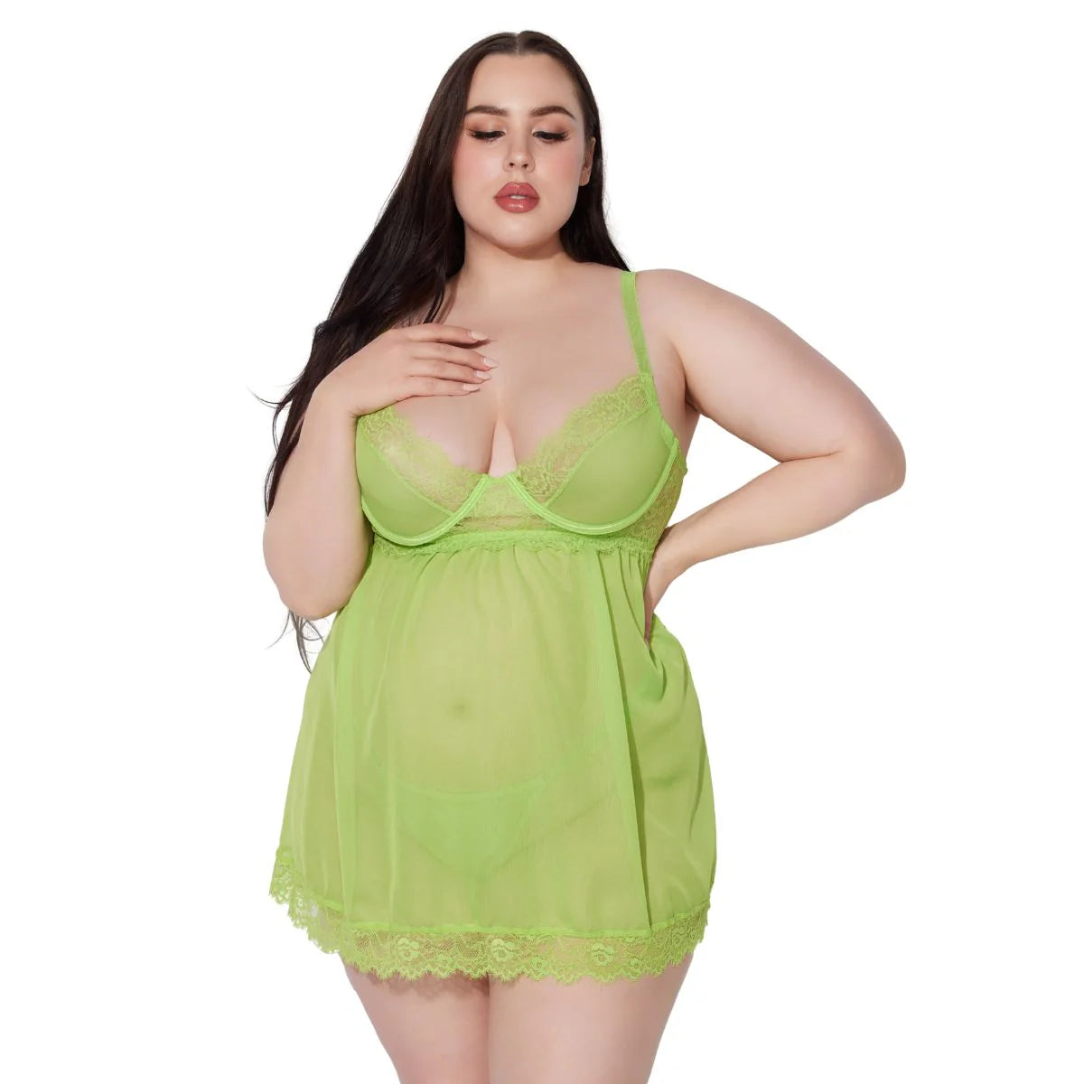 Shavon Lace & Chiffon Babydoll & G-String Set