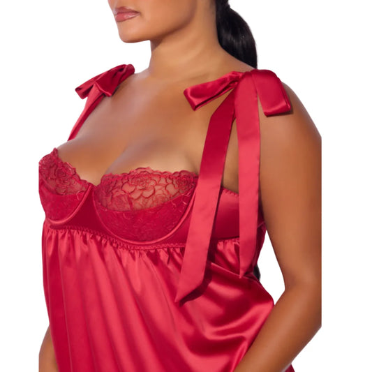 Rosalie Satin & Embroidered Lace Babydoll & G-String