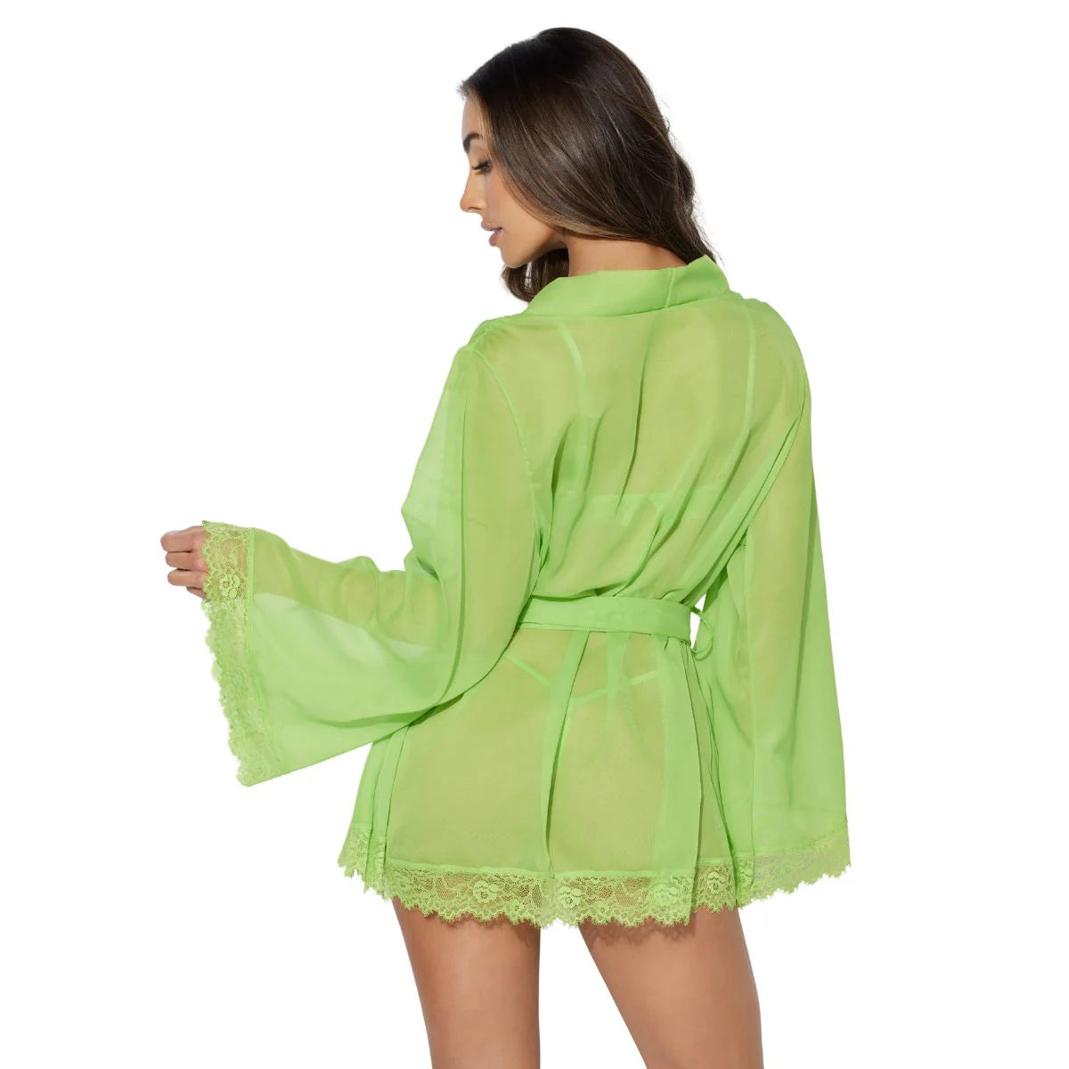 Shavon Lace & Chiffon Robe, Bralette & G-String Set