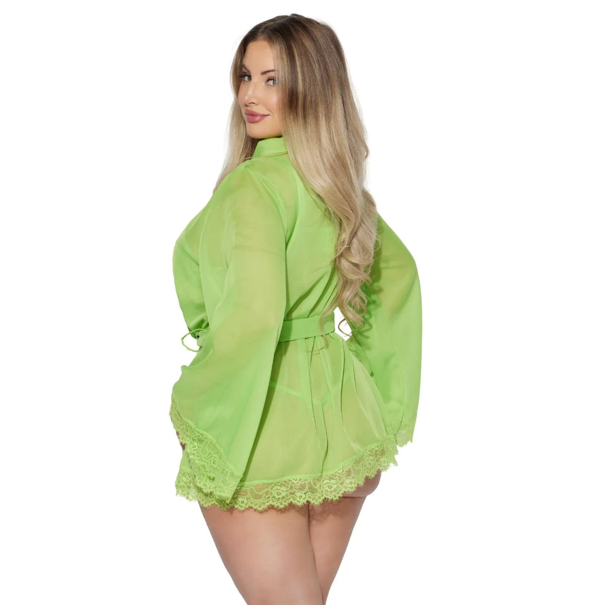 Shavon Lace & Chiffon Robe, Bralette & G-String Set