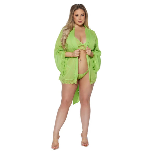 Shavon Lace & Chiffon Robe, Bralette & G-String Set