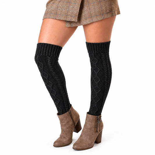 Kix'ies: Over The Knee Knit Sweater Socks - Black